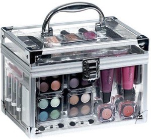 Doorzichtige make-up koffer met inhoud
